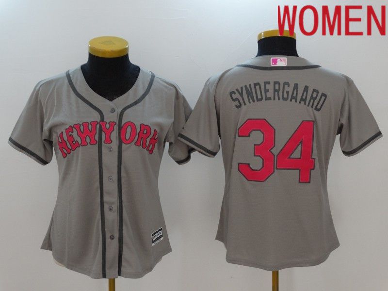Women New York Mets 34 Syndergaard Grey Mother Edition 2022 MLB Jersey